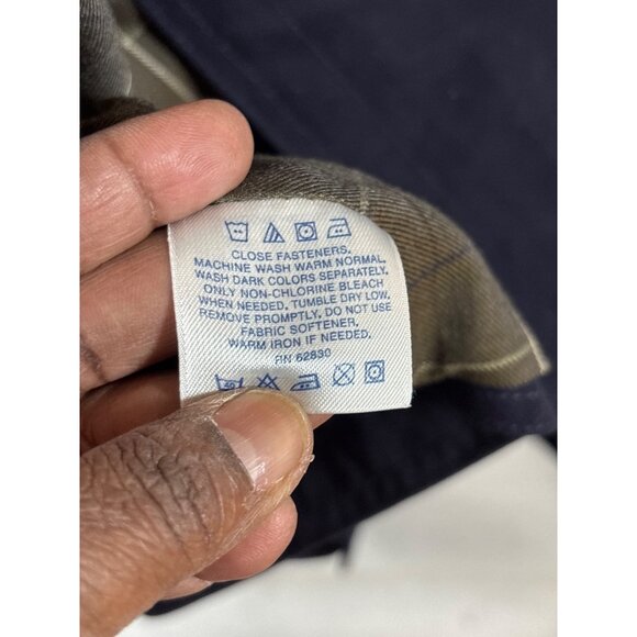 Lands End Mens Regular Fit Cotton Jacket L 42-44 Navy & Olive Color With Plaid L - Picture 11 of 13